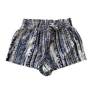 Linen shorts Aztec print navy‎ white Paper bag Size XS
